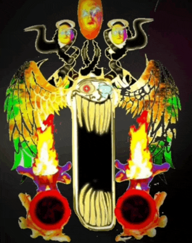 a drawing of a monster with wings and a mouth