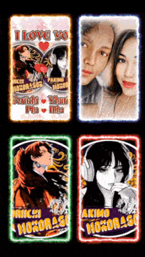 four pictures of a man and woman with the words i love you on them