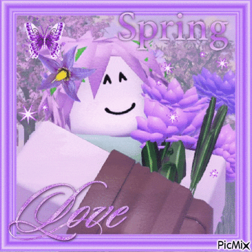 a picture of a girl with purple hair and the word spring on it