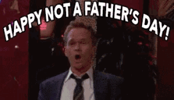 a man in a suit and tie says happy not a father 's day .