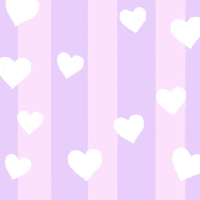 a pink and purple striped background with white hearts