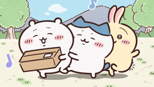 a cartoon drawing of a bear and two rabbits