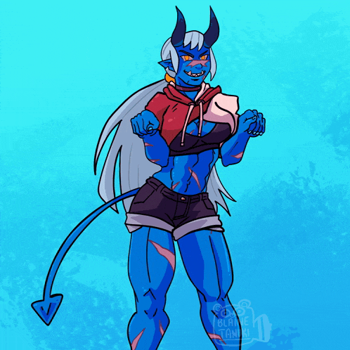 a drawing of a demon with the name laine on the bottom right
