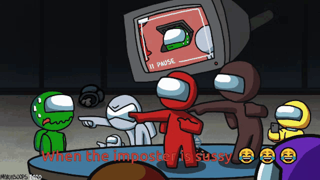 a cartoon of among us characters with the caption when the imposter is susy