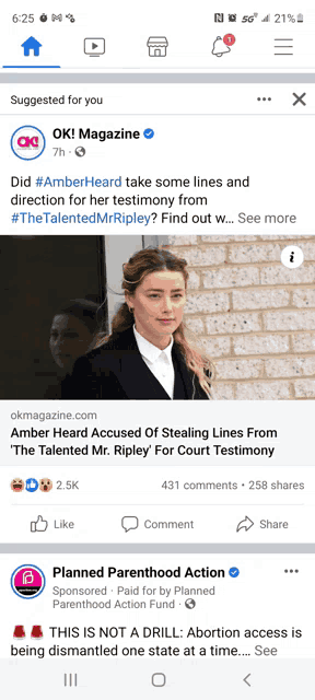 a screenshot of ok magazine and planned parenthood action on facebook