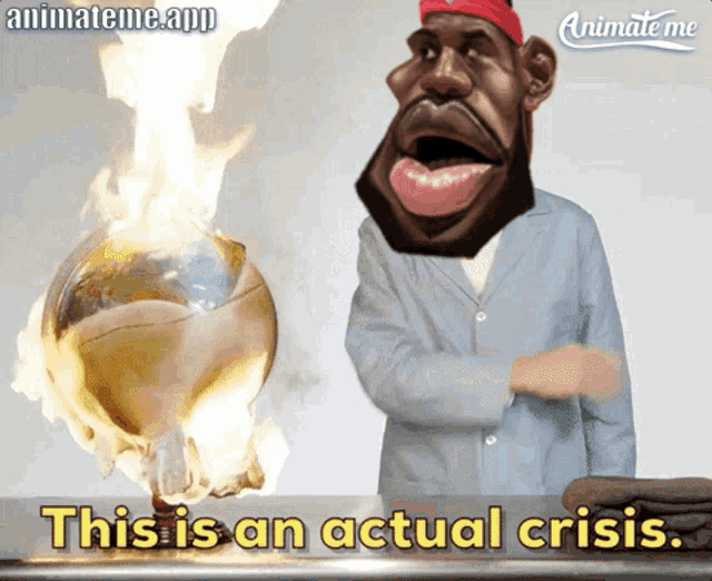 a caricature of lebron james with the words this is an actual crisis