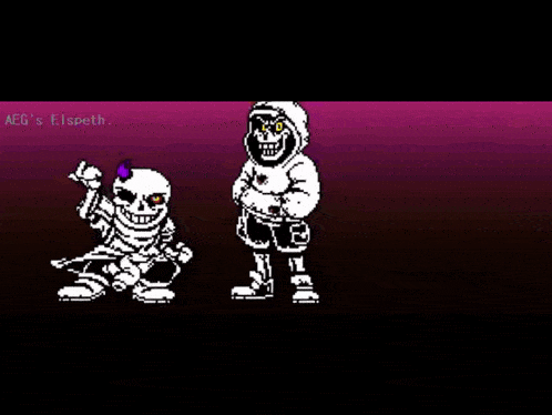 two skeletons are standing next to each other on a red background in a video game .