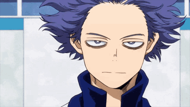 a close up of a cartoon character with purple hair making a funny face
