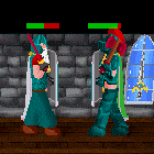 a pixel art of a knight holding a sword