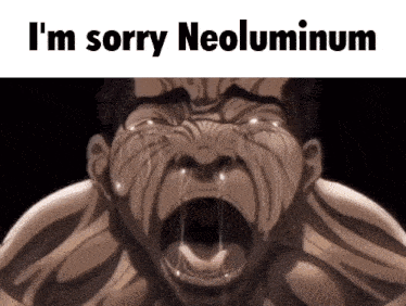a cartoon of a man crying with the words i 'm sorry neoluminium on the bottom