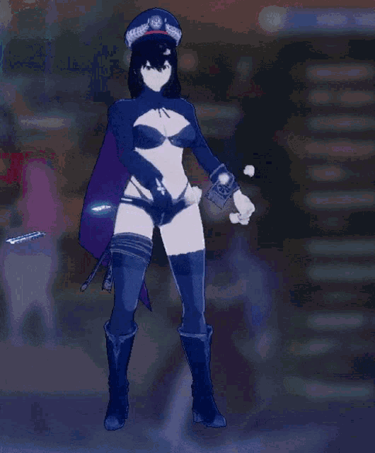 a girl in a police uniform is holding a sword