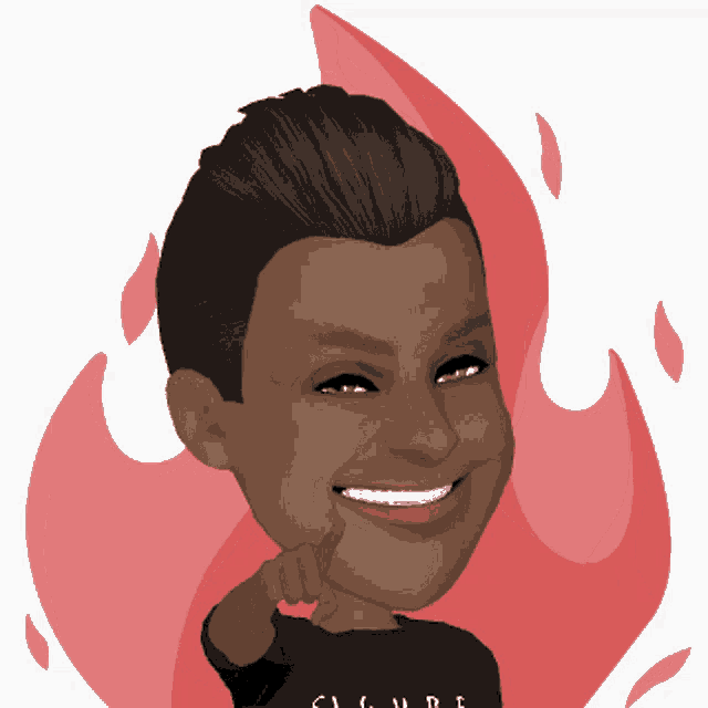 a caricature of a man wearing a black shirt that says clouds