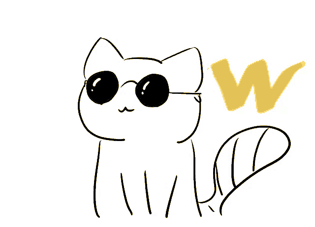 a drawing of a cat wearing sunglasses and a yellow letter w