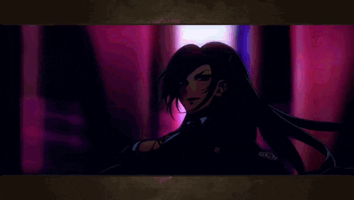 a dark room with pink curtains and a light coming through