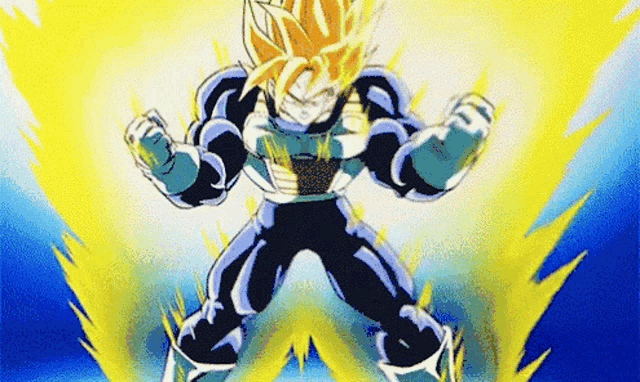 a cartoon character from dragon ball z is surrounded by lightning