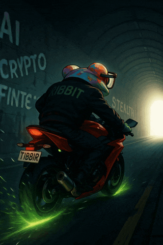 a cartoon of a frog riding a motorcycle with a license plate that says tibbir