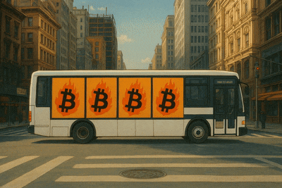 a bus with a sign on the side that says b on it