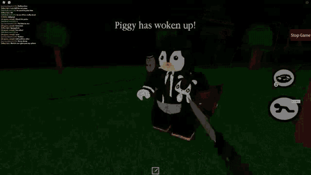 a cartoon character with a toaster in its mouth says piggy has woken up .