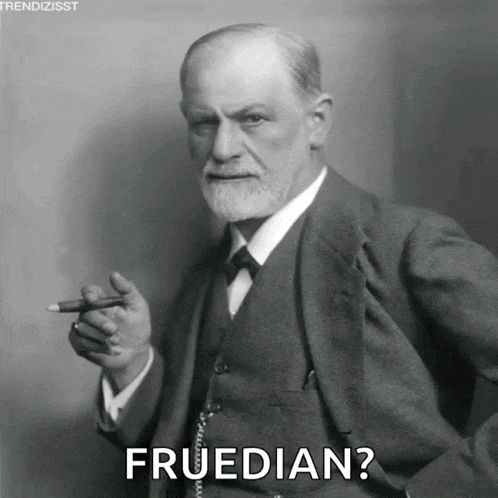 a black and white photo of a man smoking a cigarette with the words fruedian below him