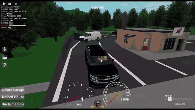 a screenshot of a video game shows a pizza hut in the background