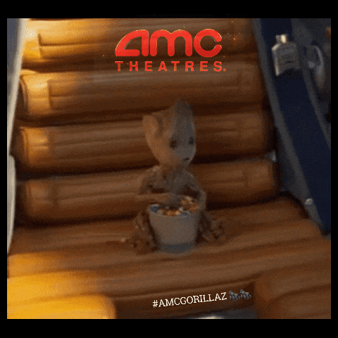 an advertisement for amc theatres with a baby groot