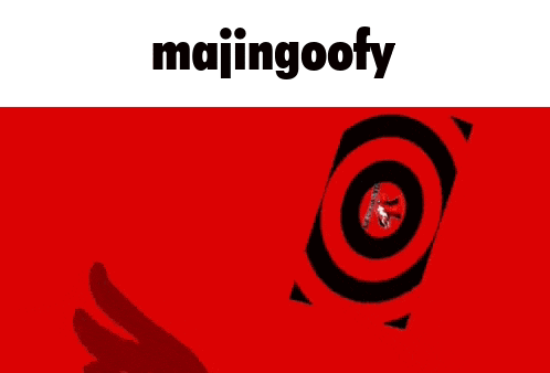 a picture of joker from persona 5 on a red background with the words majingoofy above him .