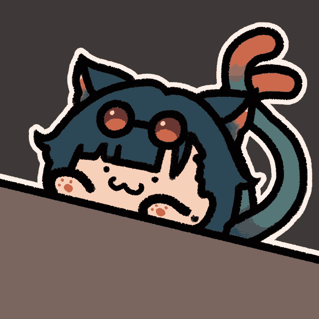 a cartoon drawing of a cat with glasses and a long tail