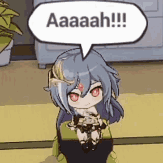 a cartoon girl with a speech bubble that says aaaah !!!