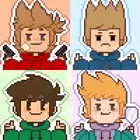 a set of four pixel art images of eddsworld characters .