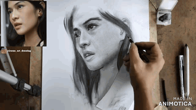 a drawing of a woman 's face is being made in animatica