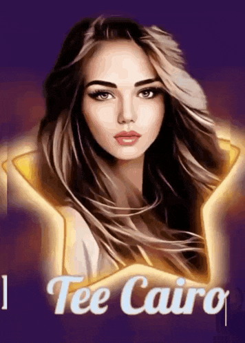a painting of a woman with long hair and the words tee cairo