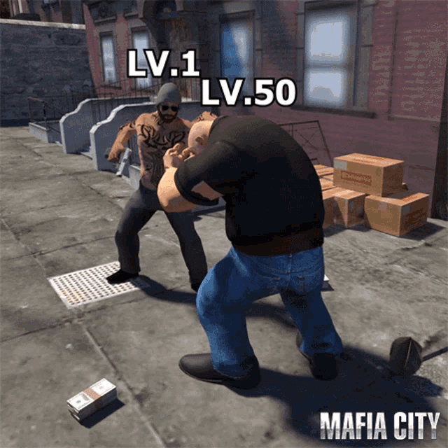 a video game called mafia city has two men fighting each other
