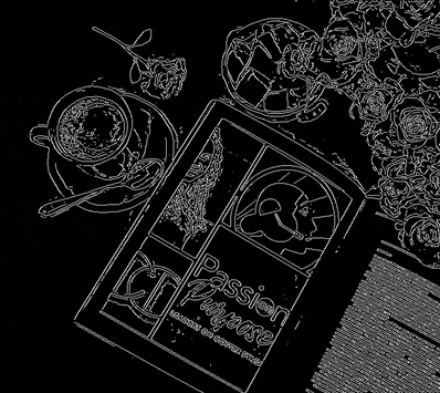 a black and white drawing of a cup of coffee and a book titled passion purpose