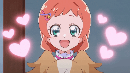 a girl with pink hearts around her head