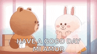 a teddy bear and a bunny are sitting next to each other in front of a window and looking at each other .