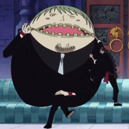 a cartoon character with a zipper in his mouth is being held by another character
