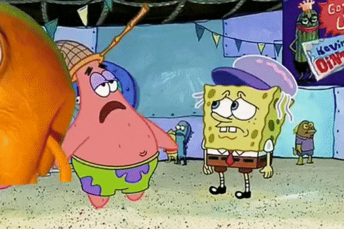 spongebob and patrick are standing in front of a sign that says go hawaii
