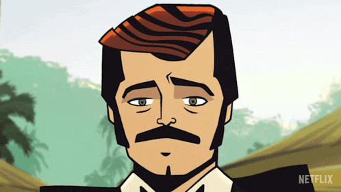 a cartoon of a man with a mustache and a netflix logo in the background