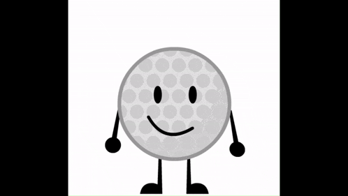 a cartoon drawing of a golf ball with eyes closed and arms and legs