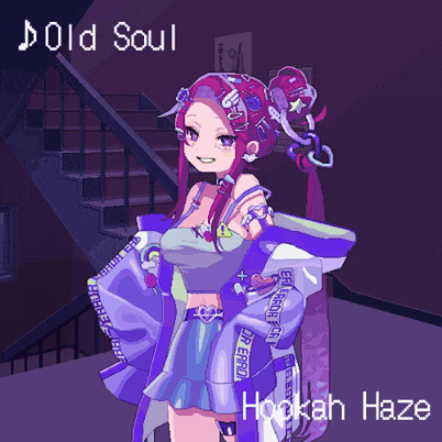 a pixel art drawing of a girl with hookah haze written on the bottom