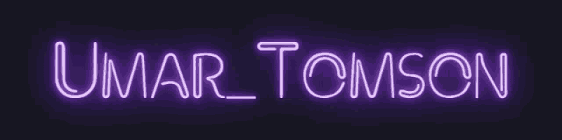 a neon sign that says umar tomson on a black background