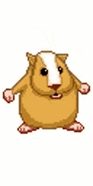 a pixel art of a hamster with a white nose and pink feet .