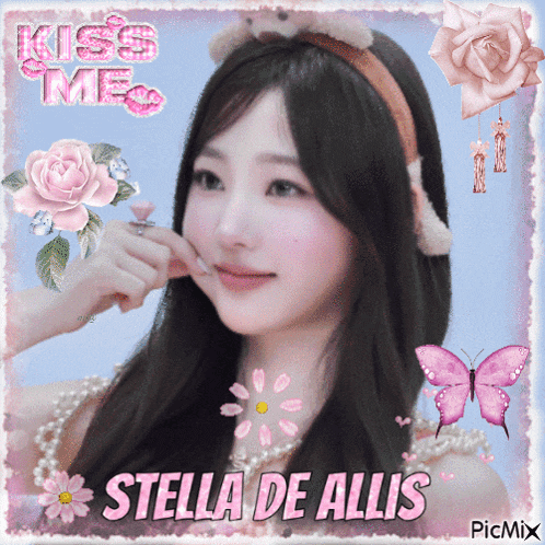 a picture of stella de allis with pink flowers and butterflies
