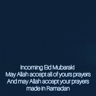 a blue mosque with the words incoming eid mubarak