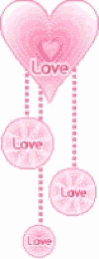 a pink heart with the word love on it is surrounded by pink circles