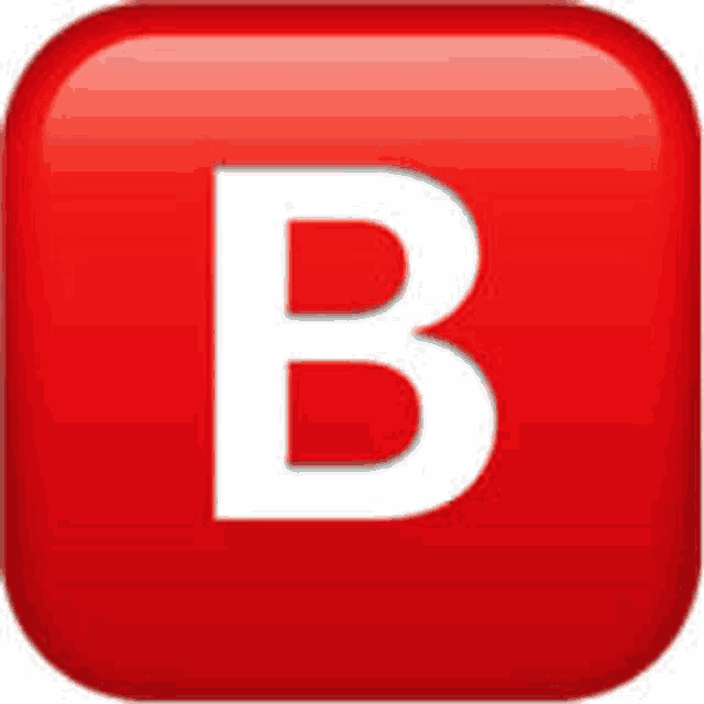 a red square with a white letter b inside of it .