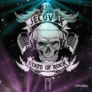 a skull wearing headphones and a microphone with the words state of rock