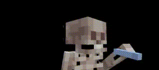 a skeleton in a minecraft video game is holding a sword in his hands .