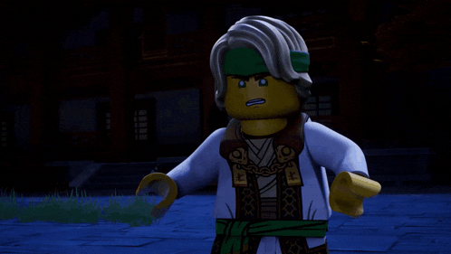 a lego ninjago character is fighting another character in a dark room