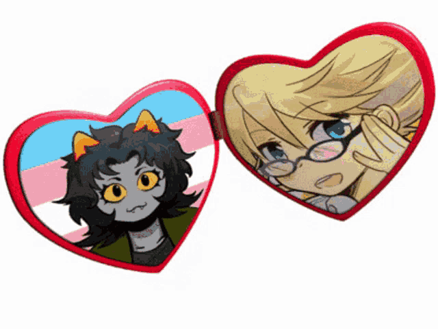 a heart shaped mirror with a picture of a girl and a cat